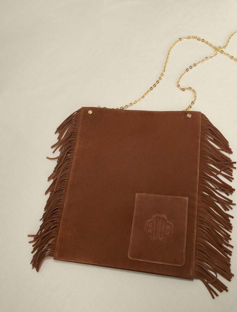 Maje Suede Fringed Tassen Dames Bruin | VKULEBH-78